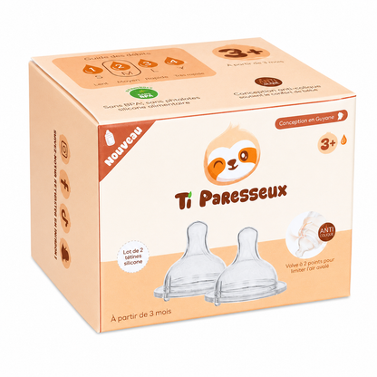 Lot de 2 Tétines Silicone Anti-Colique – Effet Naturel - Sans BPA - 4 Débits