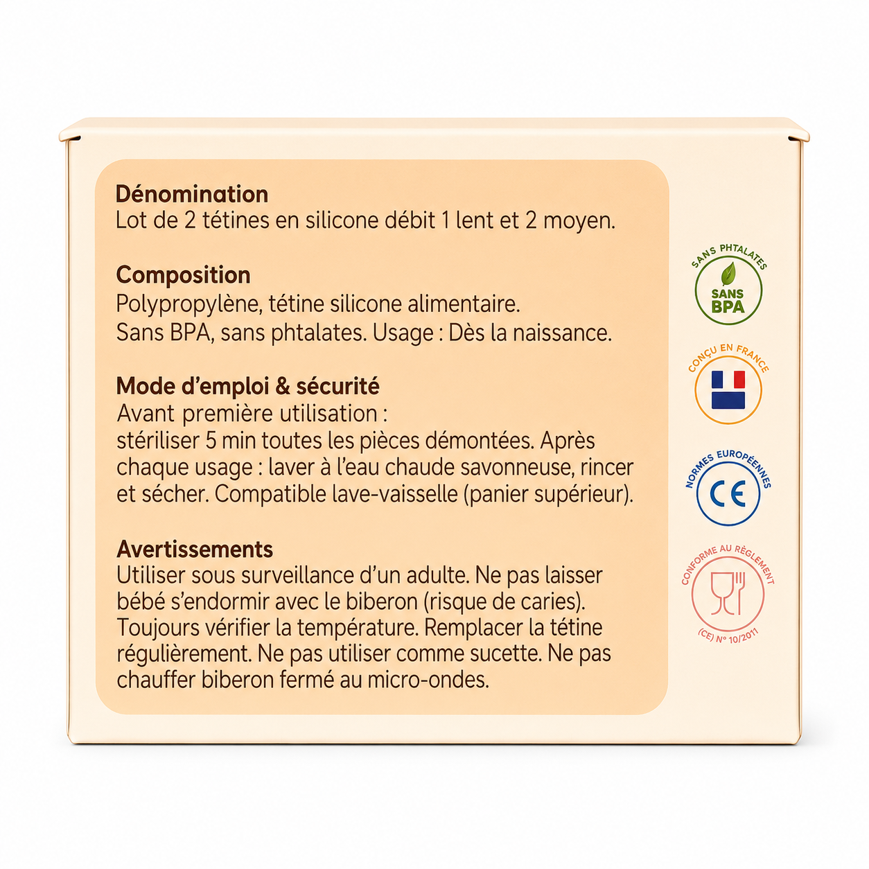Lot de 2 Tétines Silicone Anti-Colique – Effet Naturel - Sans BPA - 4 Débits