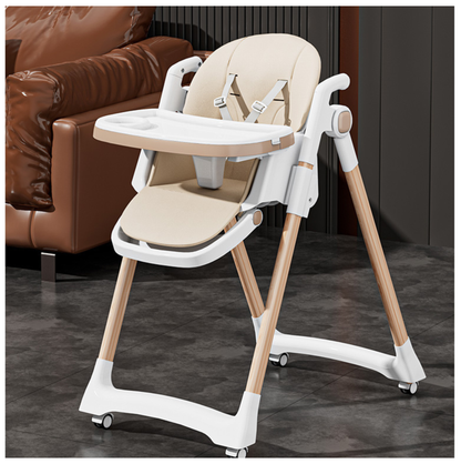Chaise Haute Bébé – Blanc & Effet Bois Moderne - Dès 6 mois - Modèle B-E13