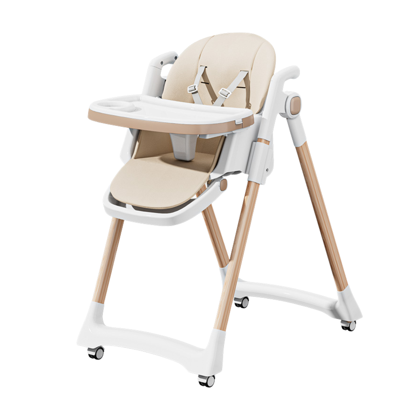 Chaise Haute Bébé – Blanc & Effet Bois Moderne - Dès 6 mois - Modèle B-E13