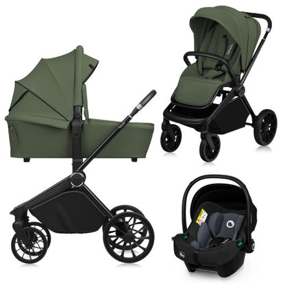 Poussette 3 en 1 – Lionelo Mika Plus Green Olive - Naissance à 4 ans - Siège Auto Inclus
